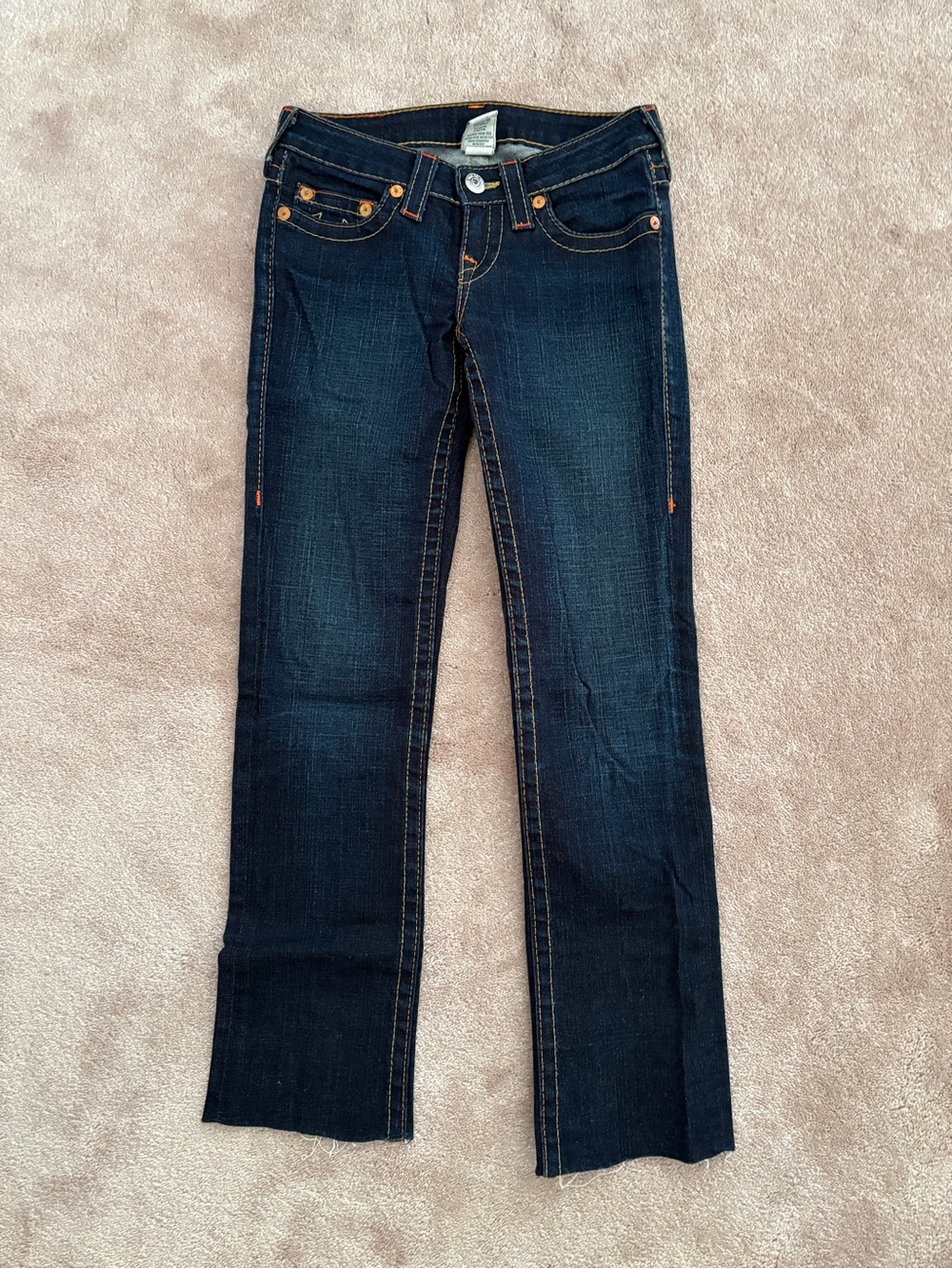 True Religion Dark Blue Boot Cut Jeans with Contrast Stitching